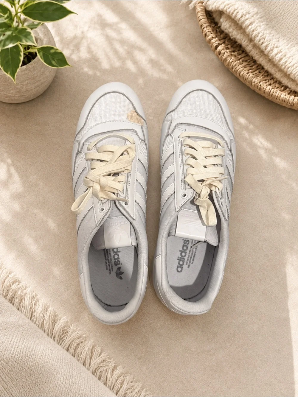 adidas Men's Low Top Lace Up Athletic Sneakers White/Gray Solid Rubber Outsole.